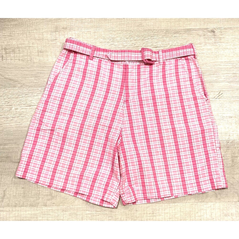 Vtg 90s White Stag Womens Shorts Size 6 Pink Plaid Belted Pockets Cotton